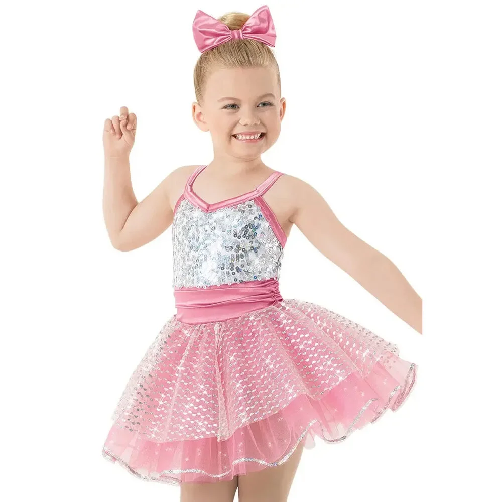 Pre-Owned Dance Costume Small Child Pink Weissman 9533 Tap Ballet Jazz Sequin T